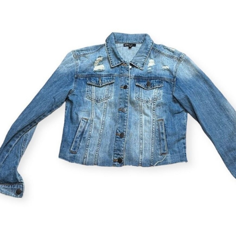 STS Blue distressed jean jacket size large